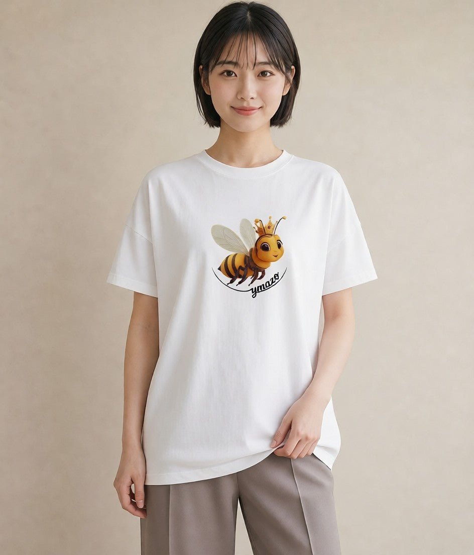 グラフィックTシャツ レディース みつばち 昆虫 虫 イラスト カフェコーデ 在宅 公園 白T