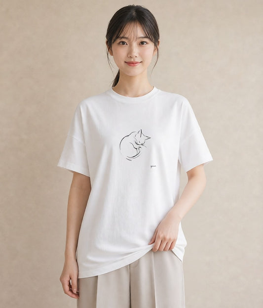プリントTシャツ レディース 猫 ねこ ネコ イラスト 水彩風 ギフト 母の日 白T
