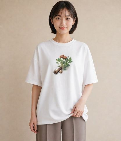 Tシャツ レディース 多肉植物 植物 ボタニカル イラスト カフェ服 クリスマス 白T