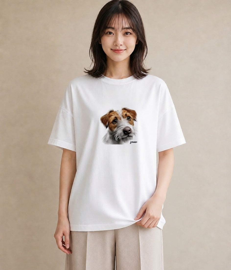デザインTシャツ レディース ジャックラッセルテリア 犬 いぬ イラスト 抜け感 自分用 ルームウェア 白T