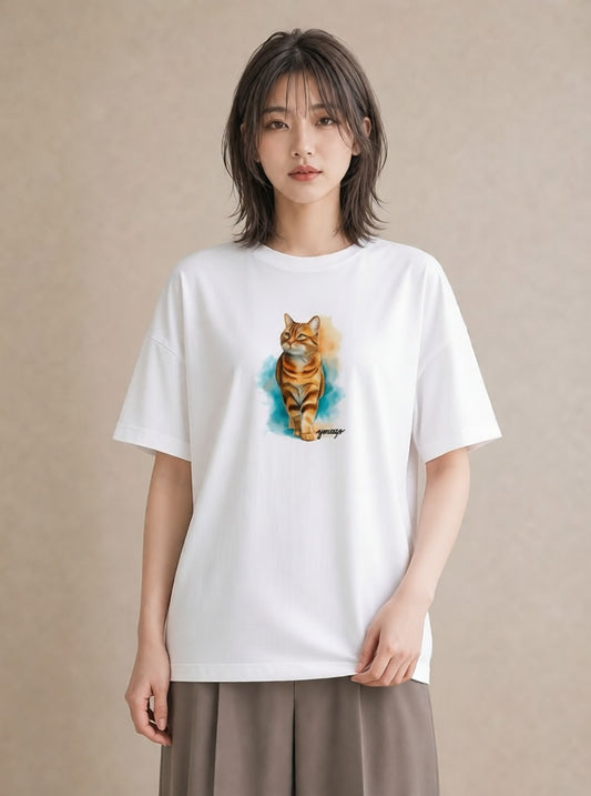 プリントTシャツ レディース メインクーン 猫 ねこ イラスト ゆるかわ 帰省 ラフ 白T