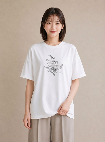 グラフィックTシャツ レディース すずらん 花 花柄 イラスト ゆるかわ カフェ服 クリスマス 白T