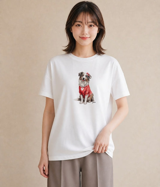 Tシャツ レディース ボーダーコリー 犬 いぬ イラスト ラフ 在宅 公園 白T