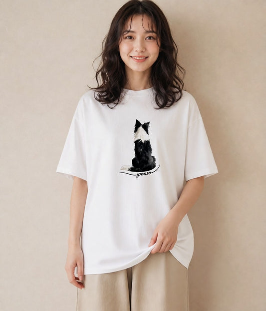 Tシャツ レディース ボーダーコリー 犬 いぬ イラスト シンプル 社会人 女性 白T