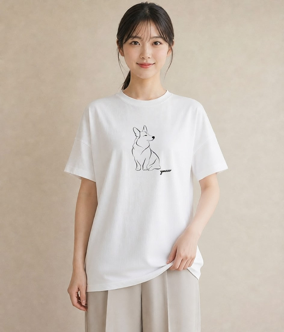 デザインTシャツ レディース 犬 いぬ わんこ イラスト 韓国風 旅行用 海 白T