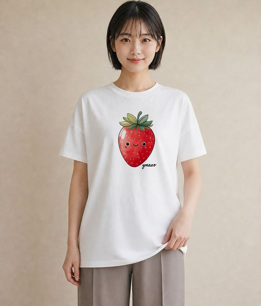 グラフィックTシャツ レディース いちご 苺 ストロベリー 食べ物 フード イラスト ポップ 春コーデ 姉妹 白T
