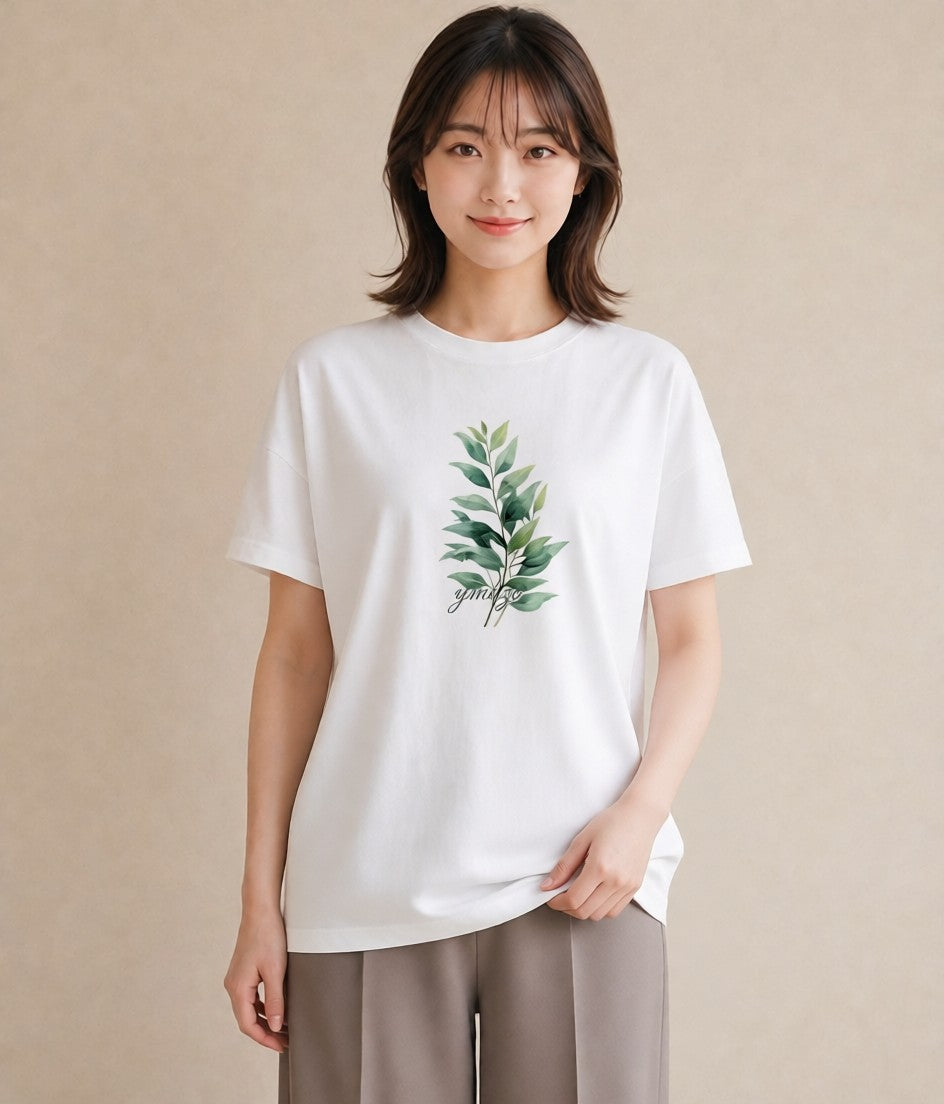 デザインTシャツ レディース 苔 植物 ボタニカル イラスト ラフカジュアル ママ カフェ服 白T