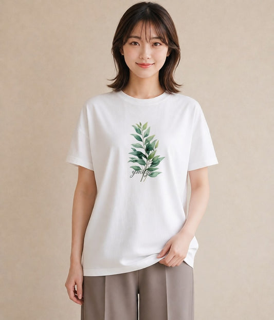 デザインTシャツ レディース 苔 植物 ボタニカル イラスト ラフカジュアル ママ カフェ服 白T