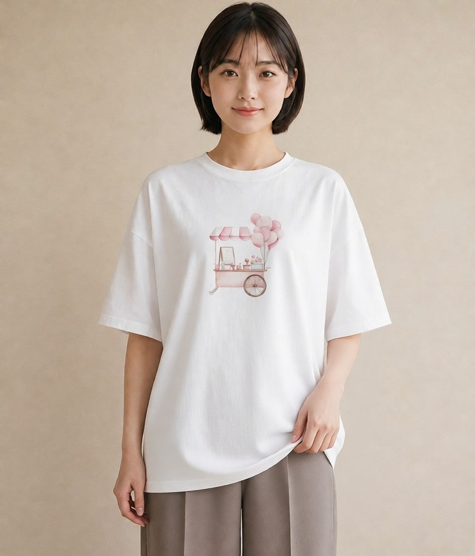 グラフィックTシャツ レディース ポップコーン 食べ物 フード イラスト 可愛い 春コーデ 姉妹 白T