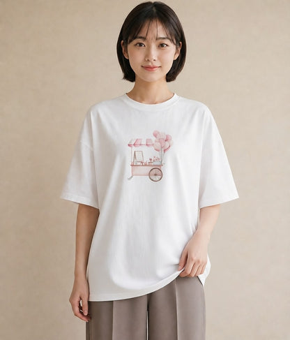 グラフィックTシャツ レディース ポップコーン 食べ物 フード イラスト 可愛い 春コーデ 姉妹 白T