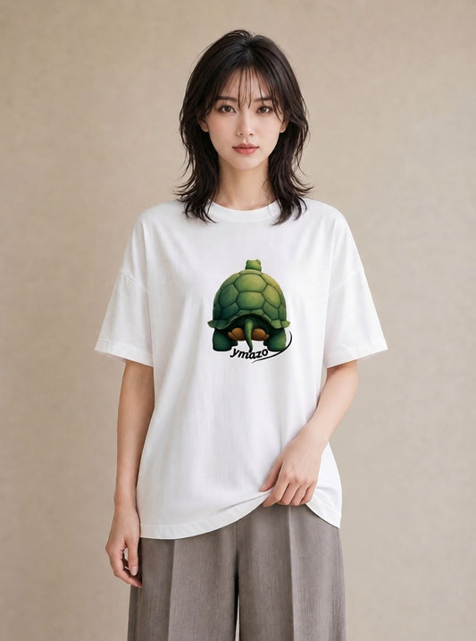 Tシャツ レディース ゼニガメ ペット 動物 イラスト フェミニン ミセス 春コーデ 白T