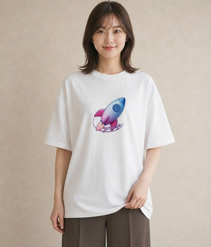 デザインTシャツ レディース ロケット 星空 宇宙 イラスト シック ギフト 母の日 白T