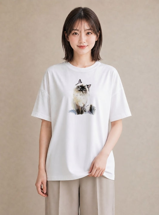 デザインTシャツ レディース 猫 ねこ イラスト ユニーク 母の日 ビーチ 白T