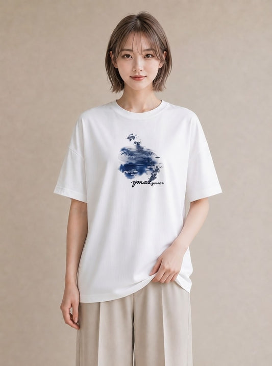 グラフィックTシャツ レディース 小川 橋 せせらぎ ナチュラル アンティーク イラスト 北欧風 誕生日プレゼント 綿100 白T