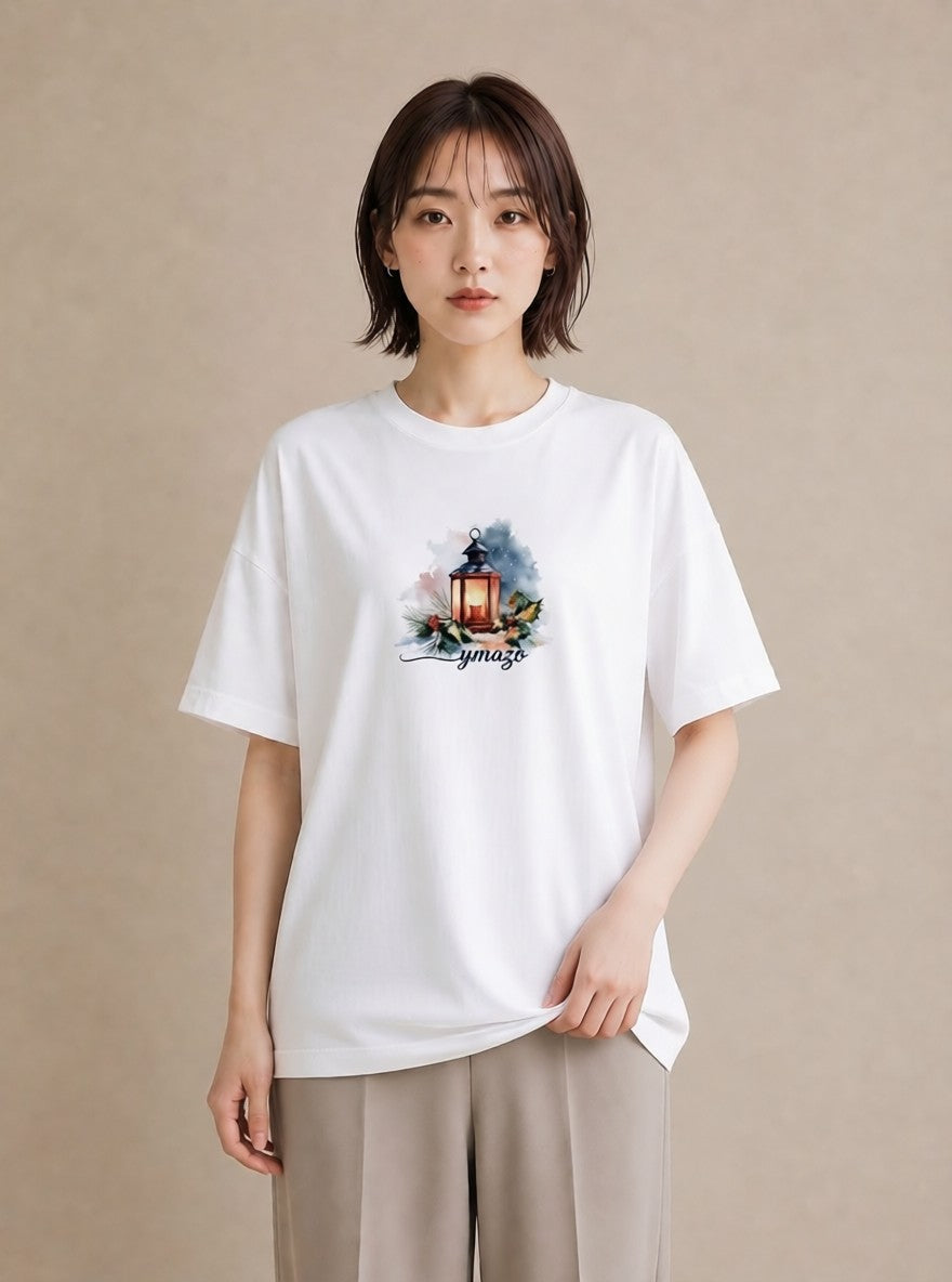 Tシャツ レディース 街灯 夜霧 夜 ナチュラル アンティーク イラスト 抜け感 お揃い 親子 白T