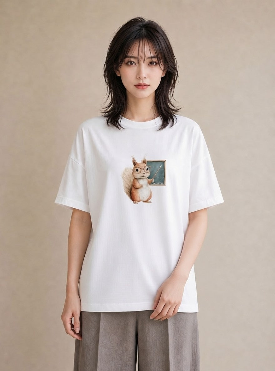 Tシャツ レディース シマリス ペット 動物 イラスト ナチュラル 綿100 デート 白T