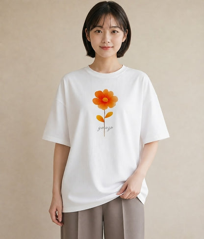 半袖Tシャツ レディース デイジー 花 花柄 イラスト 北欧風 通勤 在宅 白T