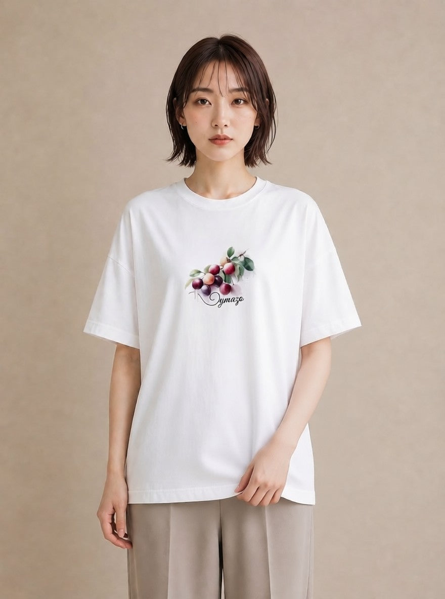 プリントTシャツ レディース ぶどう 葡萄 食べ物 フード イラスト シック 通勤 在宅 白T