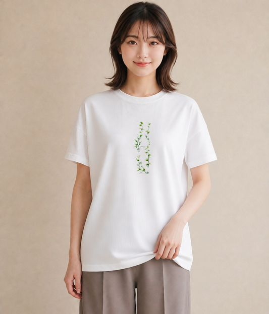 半袖Tシャツ レディース あさがお 朝顔 花 花柄 イラスト 韓国風 買い物 夏コーデ 白T