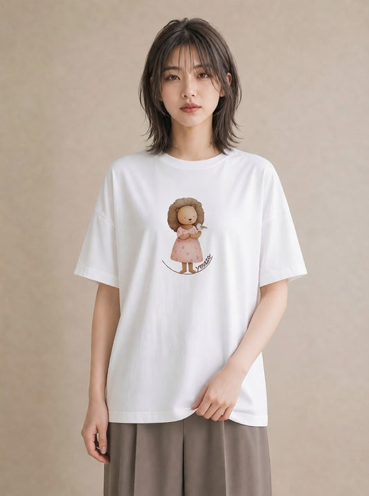 グラフィックTシャツ レディース ライオン 動物 アニマル イラスト ラフカジュアル 散歩 お出かけ 白T