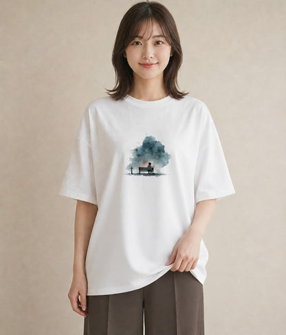 半袖Tシャツ レディース 雨上がりのベンチ ベンチ ナチュラル アンティーク イラスト 水彩風 姉妹 送別ギフト 白T