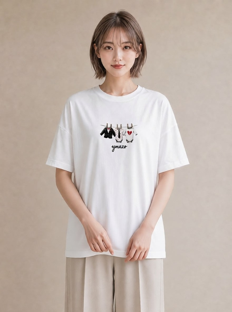 プリントTシャツ レディース 洗濯物 風 ナチュラル アンティーク イラスト 旅行コーデ デート 帰省 白T