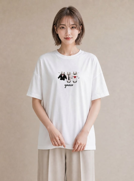 プリントTシャツ レディース 洗濯物 風 ナチュラル アンティーク イラスト 旅行コーデ デート 帰省 白T