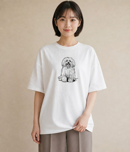 グラフィックTシャツ レディース ビションフリーゼ 犬 いぬ イラスト 抜け感 カフェ服 クリスマス 白T