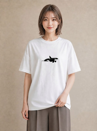 グラフィックTシャツ レディース シャチ 海の生き物 海 イラスト お洒落 普段着 週末コーデ 白T
