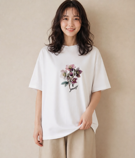 グラフィックTシャツ レディース パンジー 花 花柄 イラスト ナチュラル ペアコーデ 秋コーデ 白T
