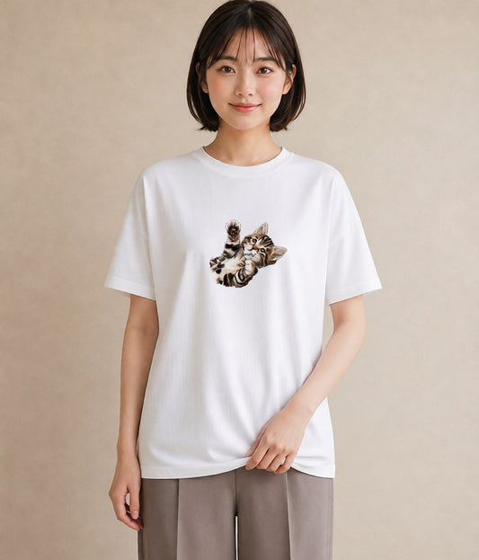 デザインTシャツ レディース サバトラ 猫 ねこ イラスト 抜け感 通学 誕生日プレゼント 白T