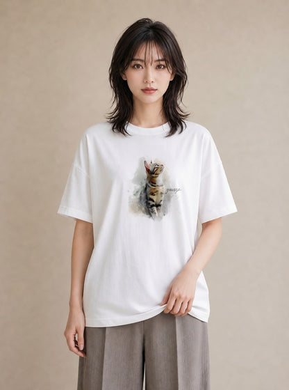 デザインTシャツ レディース 猫 ねこ イラスト 休日コーデ ペアコーデ 秋コーデ 白T