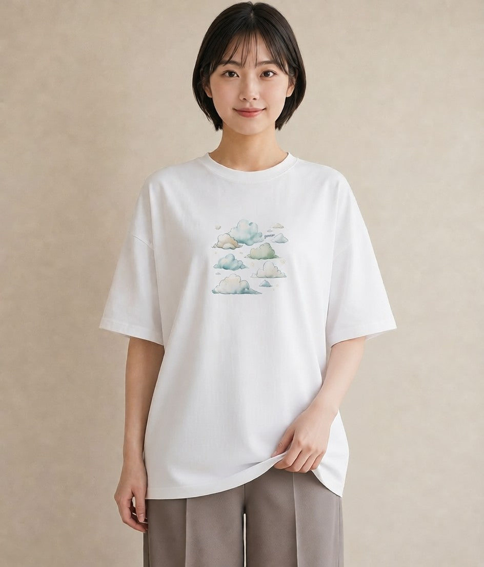 グラフィックTシャツ レディース 雲 星空 宇宙 イラスト ヴィンテージ風 部屋着 女性向けギフト 白T