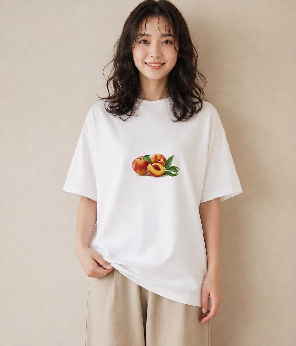 プリントTシャツ レディース もも 食べ物 フード イラスト モード お出かけ 普段着 白T