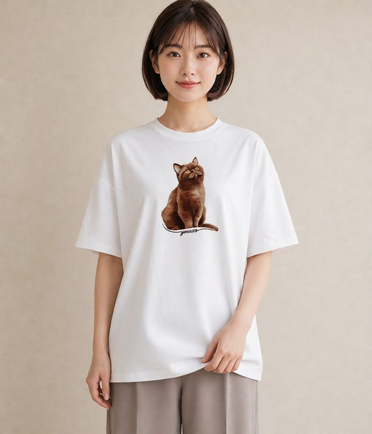 半袖Tシャツ レディース ロシアンブルー 猫 ねこ イラスト 線画 母娘コーデ 自分用 白T