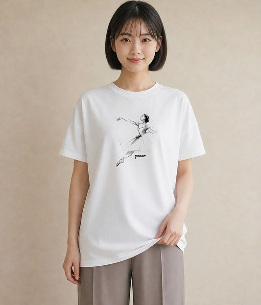 半袖Tシャツ レディース バレエシューズ バレエ トウシューズ ナチュラル アンティーク イラスト レイヤード 友達ギフト 白T