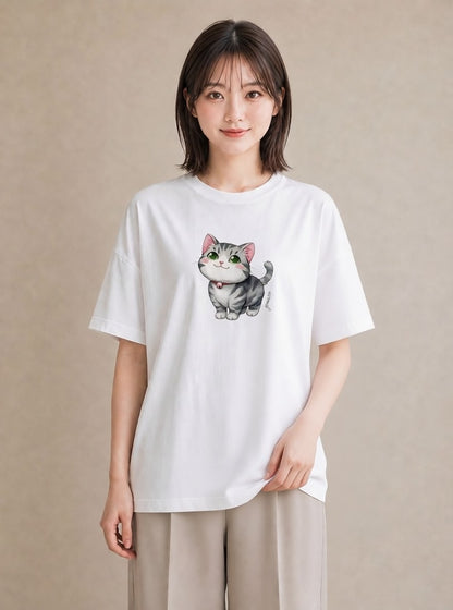 デザインTシャツ レディース ベンガル 猫 ねこ イラスト 綿100 デート 白T