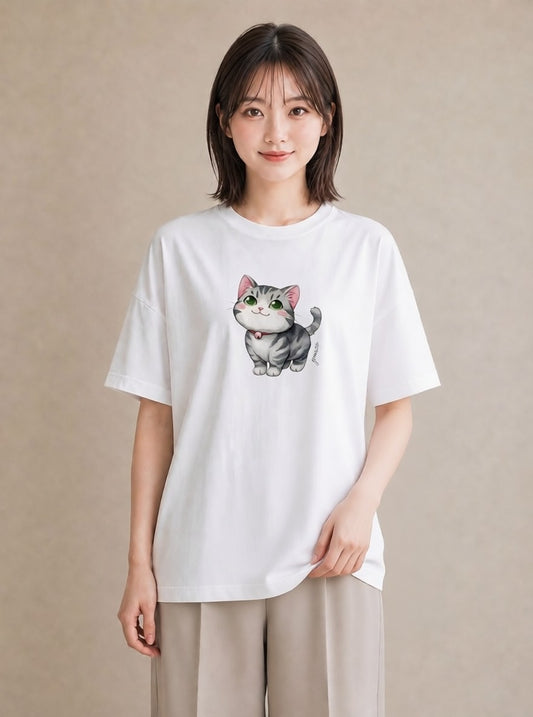 デザインTシャツ レディース ベンガル 猫 ねこ イラスト 綿100 デート 白T