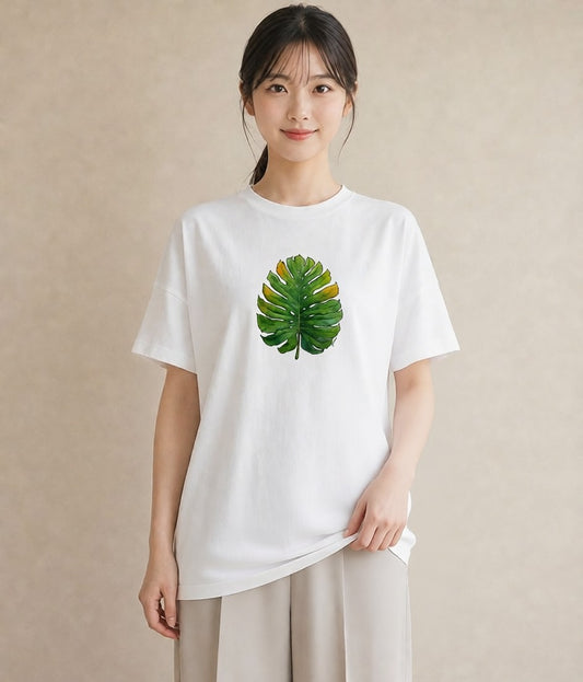 グラフィックTシャツ レディース モンステラ 植物 ボタニカル イラスト 上品 クリスマス 旅行 白T