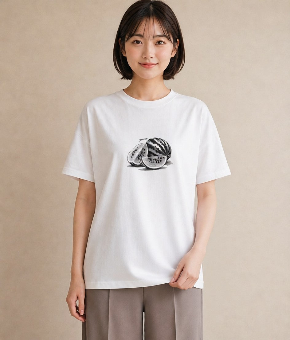 グラフィックTシャツ レディース メロン 食べ物 フード イラスト モード クリスマス 旅行 白T