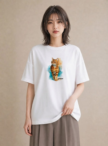 半袖Tシャツ レディース スフィンクス 猫 ねこ イラスト ポップ 春服 ミセス 白T