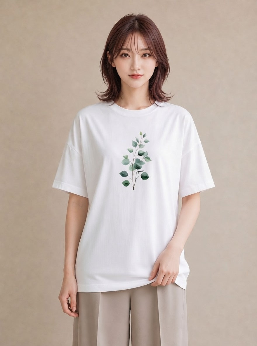半袖Tシャツ レディース つる 植物 ボタニカル イラスト 普段使い 旅行 母娘コーデ 白T