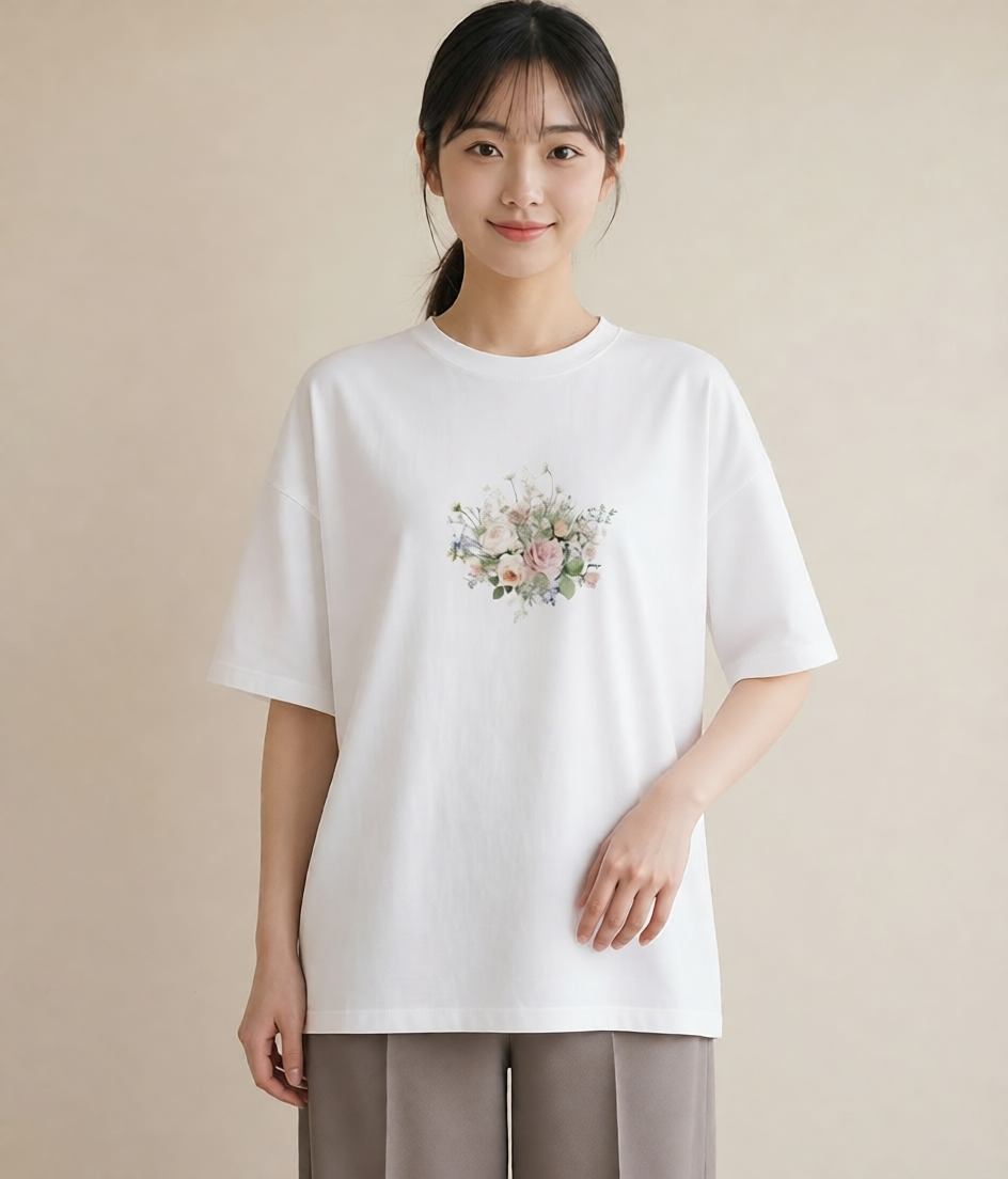 半袖Tシャツ レディース 花 花柄 イラスト ルームウェア ギフト 白T