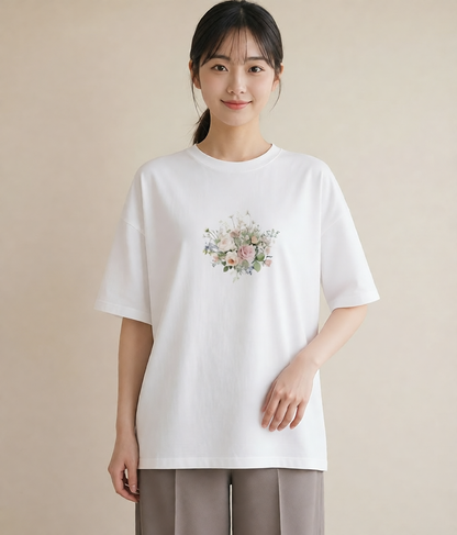 半袖Tシャツ レディース 花 花柄 イラスト ルームウェア ギフト 白T