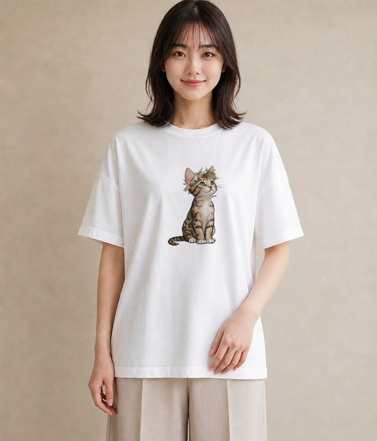 半袖Tシャツ レディース ねこ 猫 ネコ イラスト シック 春服 ミセス 白T
