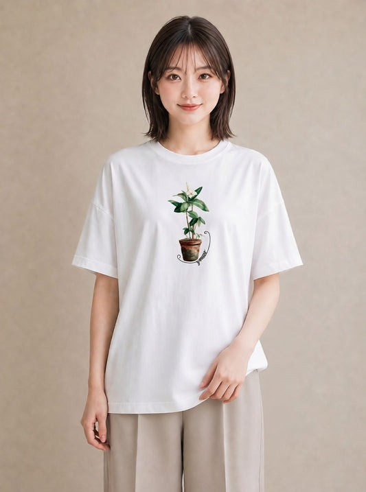 Tシャツ レディース 観葉植物 植物 ボタニカル イラスト 水彩風 ラフ レイヤード 白T