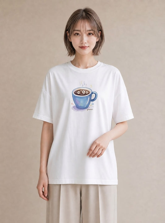 半袖Tシャツ レディース コーヒー カフェ 珈琲 イラスト 普段使い クリスマス 旅行 白T