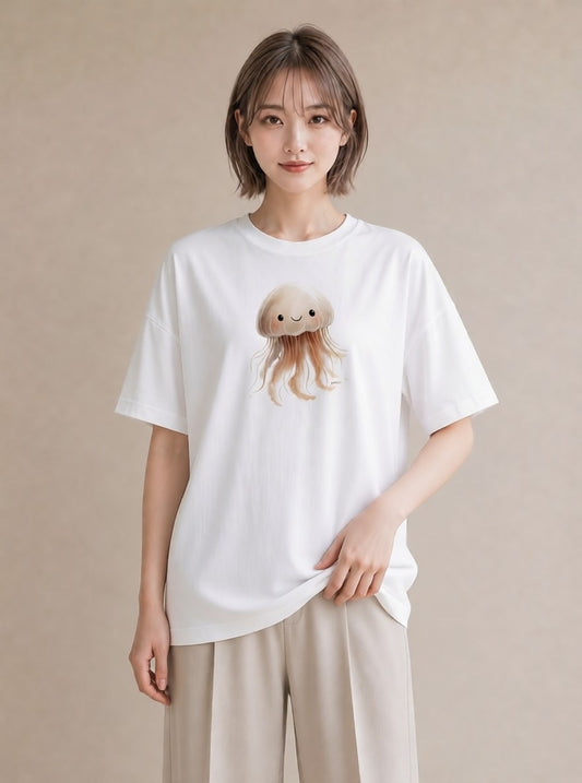プリントTシャツ レディース くらげ クラゲ 海の生き物 海 イラスト ラフカジュアル 送別ギフト 通勤 白T