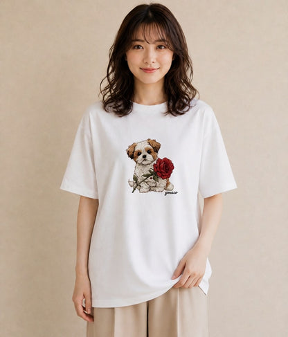 デザインTシャツ レディース ペキニーズ 犬 いぬ イラスト 抜け感 カフェ巡り 女子会 白T
