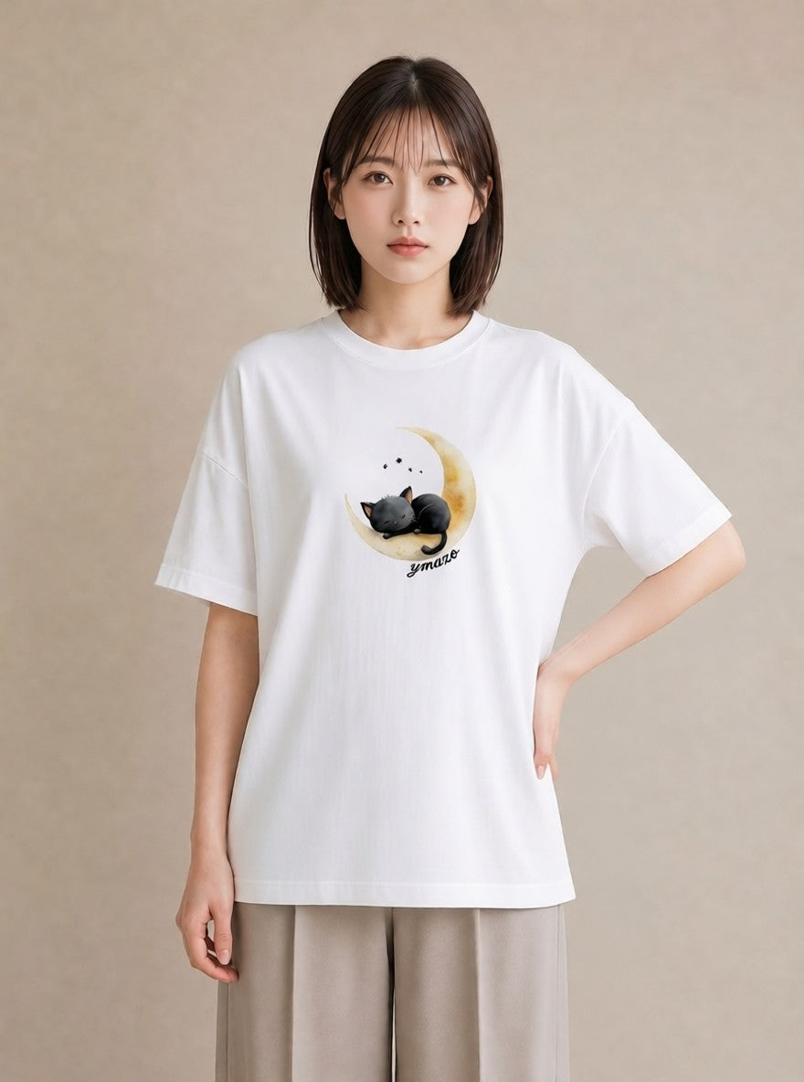 プリントTシャツ レディース 三日月 星空 宇宙 イラスト 旅行コーデ クリスマス 旅行 白T